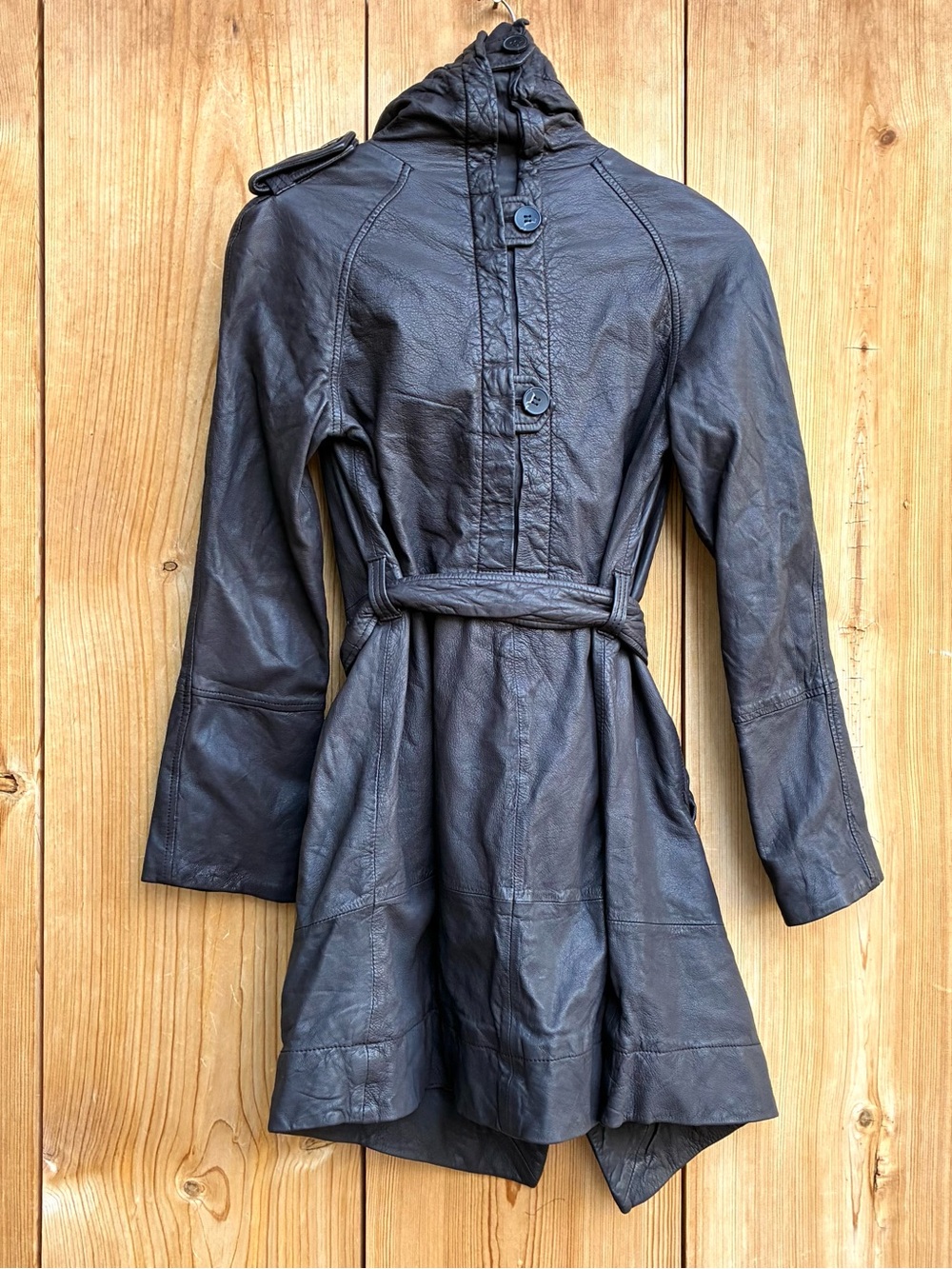 All Saints Spitalfields Brown Leather Coat Sz 10 - Picture 9 of 9